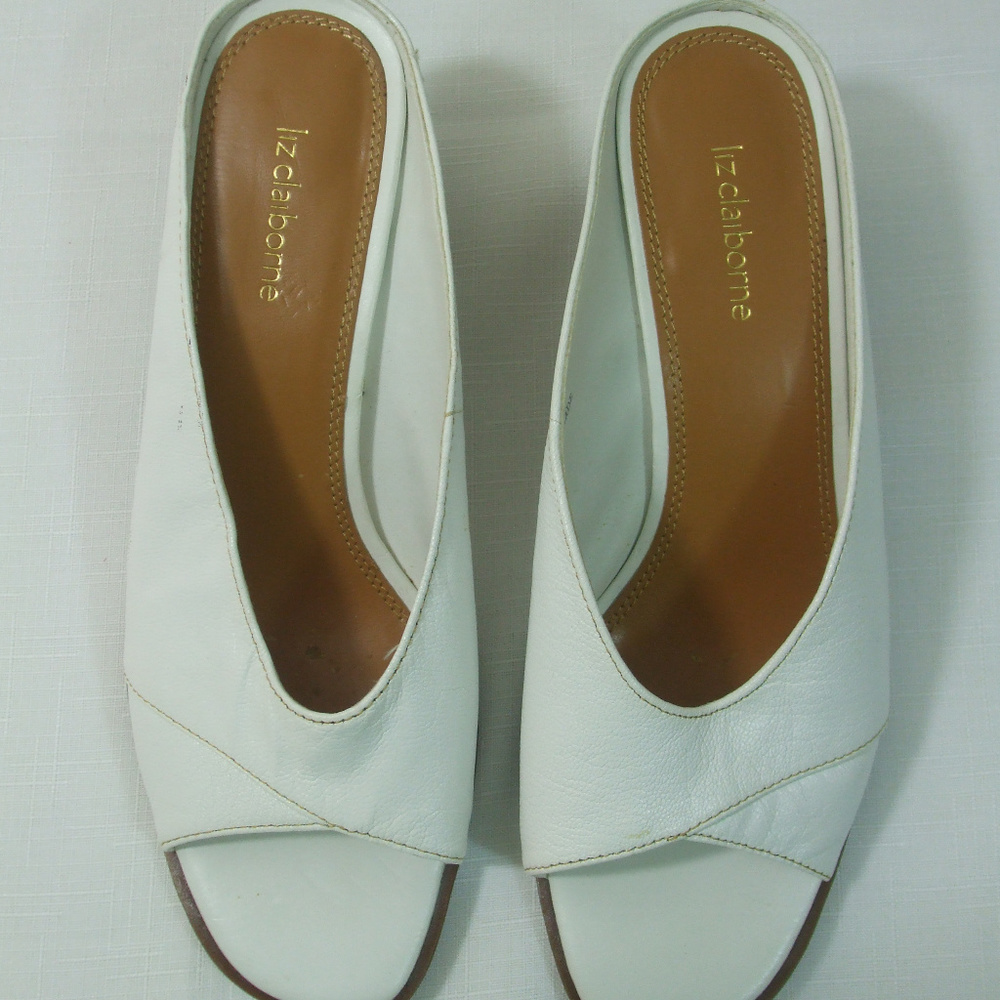 Liz Claiborne Shoes Slide Mules White Leather 8.5M